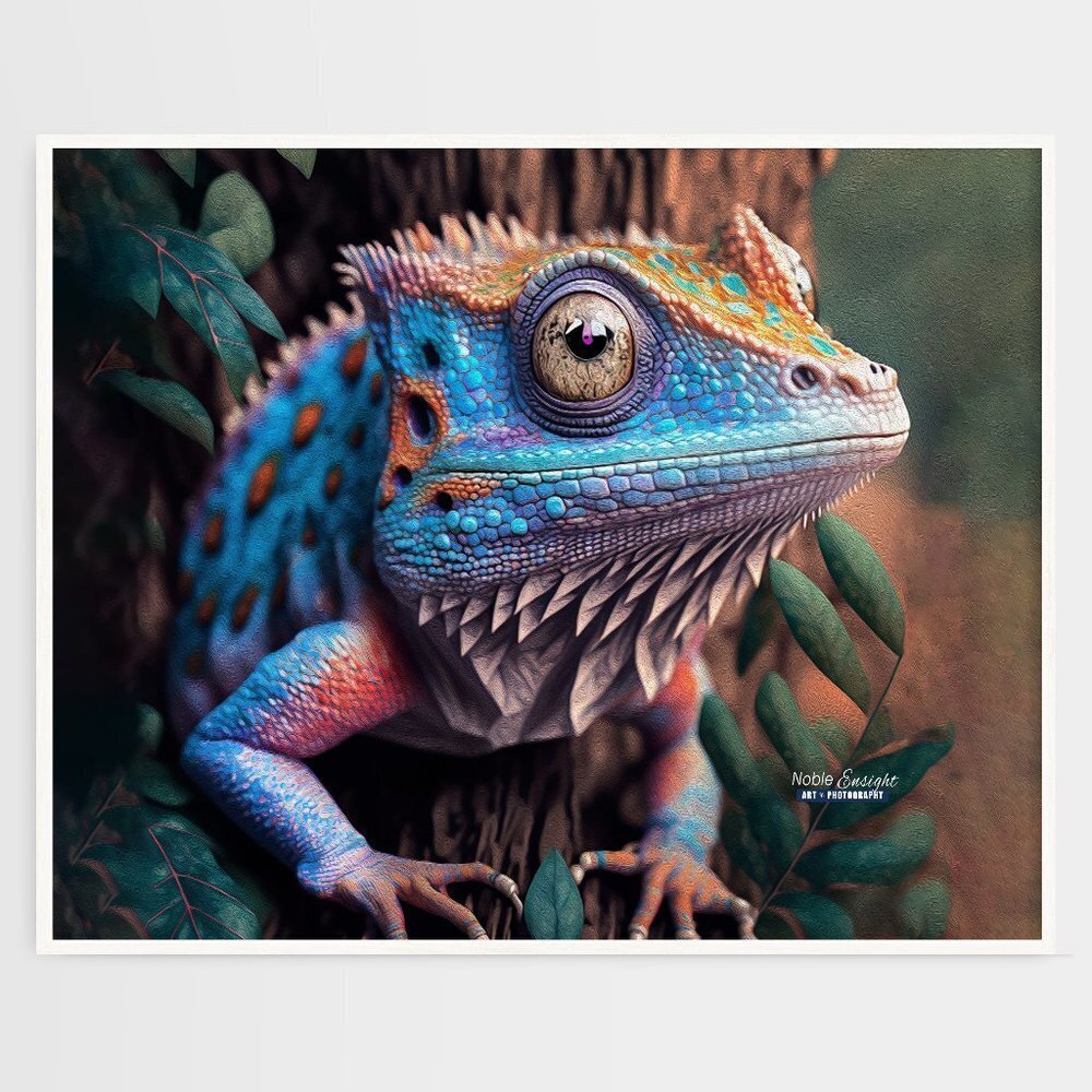 16x20 Chameleon Gecko Lizard‎ Fantasy Art Watercolor Oil Painting Print